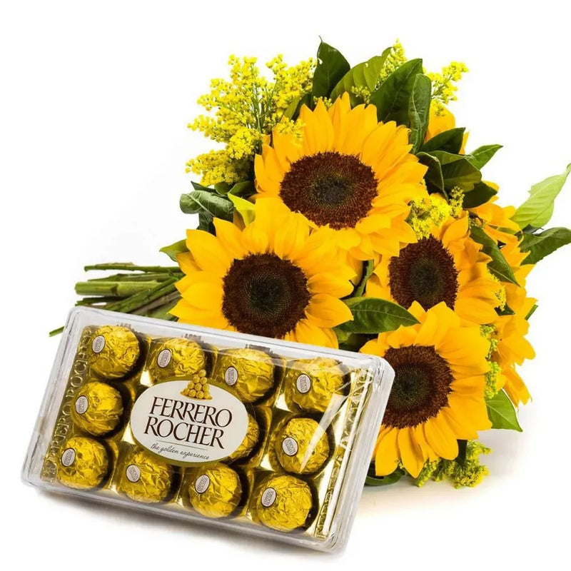 Buque de 06 Girassois Com Chocolate Ferrero Rocher