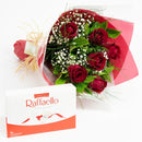 Buquê de 6 rosas vermelhas e chocolate!