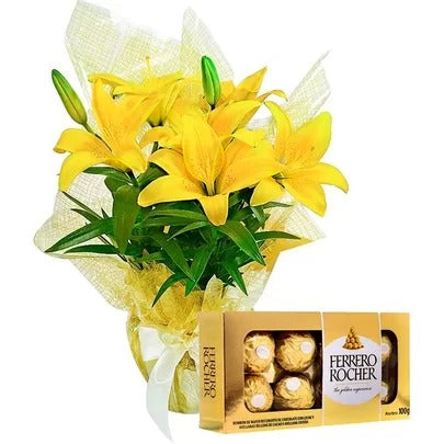 Lírios Amarelos Plantados E Chocolate Ferrero