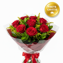 Buquê 12 Rosas - Badge Redondo Dourado