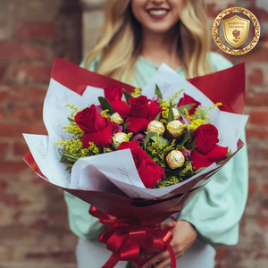 Buquê Premium de Rosas e Ferrero Rocher Edição Luxo