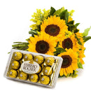 Buque de 06 Girassois Com Chocolate Ferrero Rocher