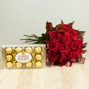 Buquê de 12 Rosas Vermelhas e Chocolate