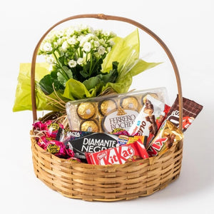 Cesta de Café Com Chocolate e Flores Luxo