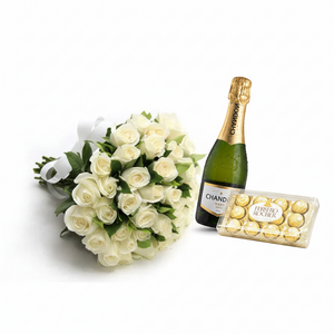 Combo Ano Novo Premium - Rosas Brancas + Ferrero + Chandon