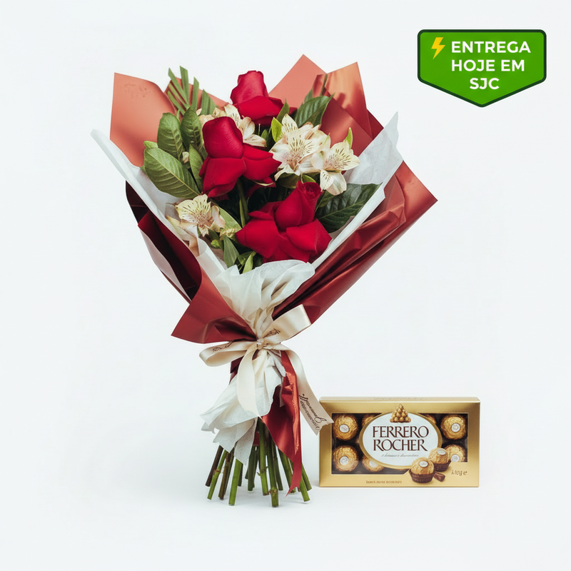 Buquê 3 Rosas e Astromélias com selo Entrega Hoje SJC