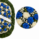Detalhe ilustrativo das flores da Coroa Grande Azul e Branca com lupa