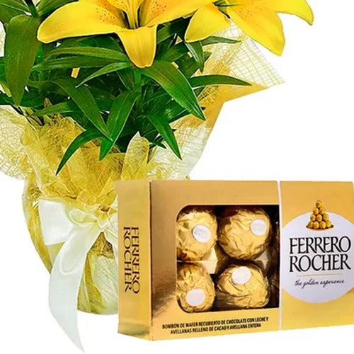 Lírios Amarelos Plantados E Chocolate Ferrero