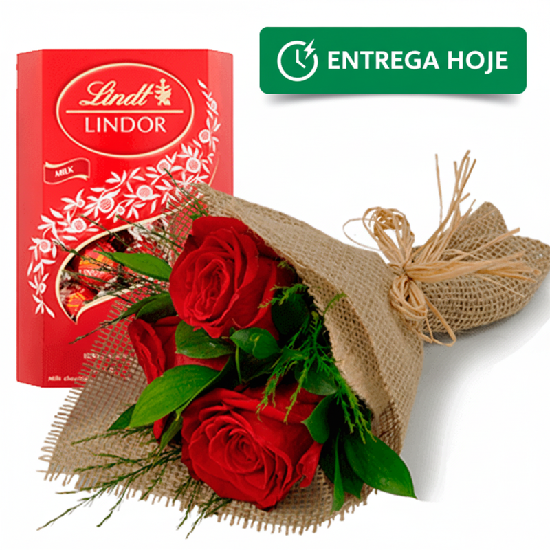 Rosas e Lindt - Entrega Hoje Verde Esmeralda